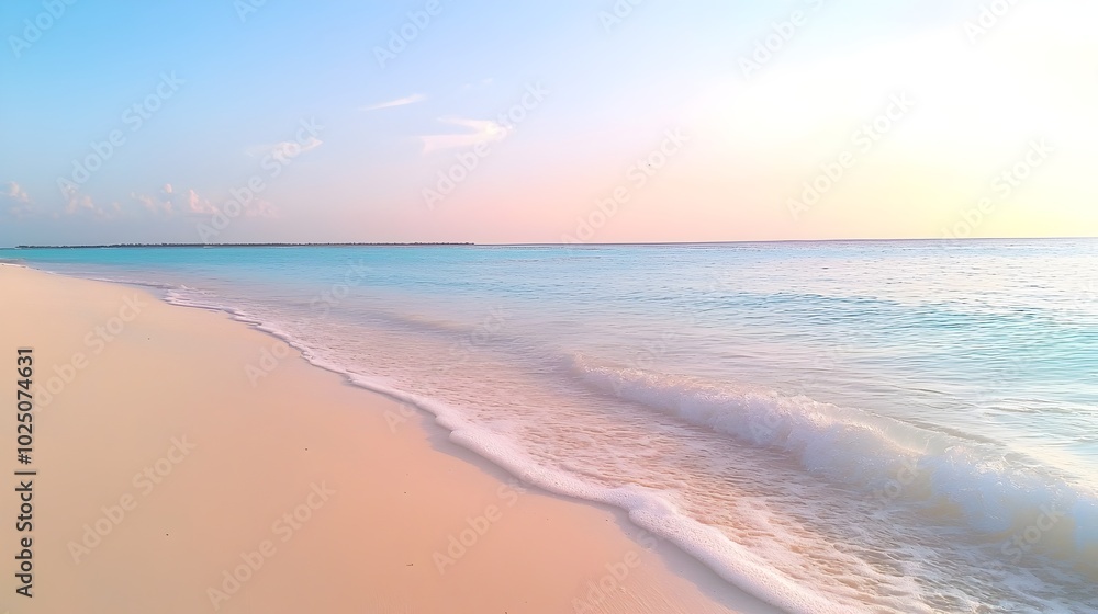 Serene Sunset at Tropical Beach - Gentle Breeze and Soft Waves Create a Peaceful Shoreline Scene Under Vibrant Skies Serene Sunset at Tropical Beach - Gentle Breeze and Soft Waves Create a Peaceful Shoreline Scene Under Vibrant Skies