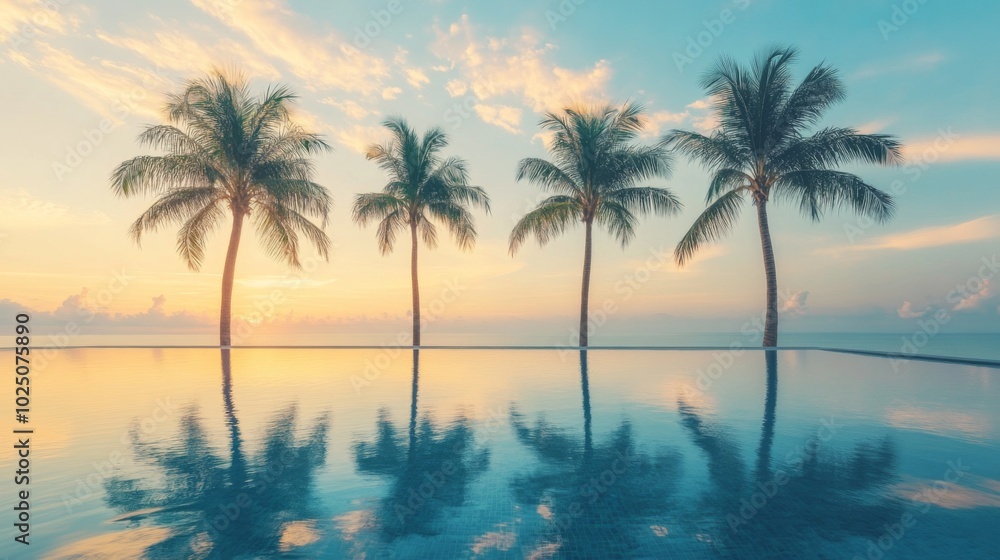 Palm Trees Reflected in a Pool at Sunset Palm Trees Reflected in a Pool at Sunset
