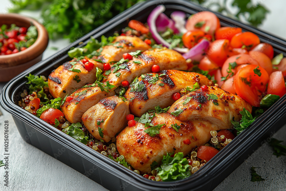 Fototapeta premium grilled chicken with vegetables