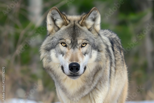 Timber wolf walking through forest