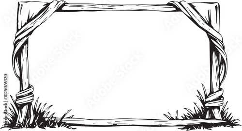 A rustic wooden frame with a blank space in the center. 