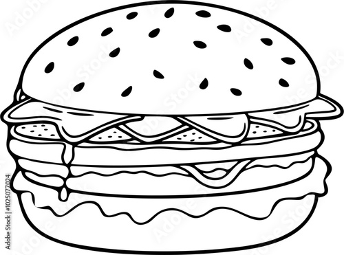 hamburger on a white background. burrger lineart . burger outline handdrawn