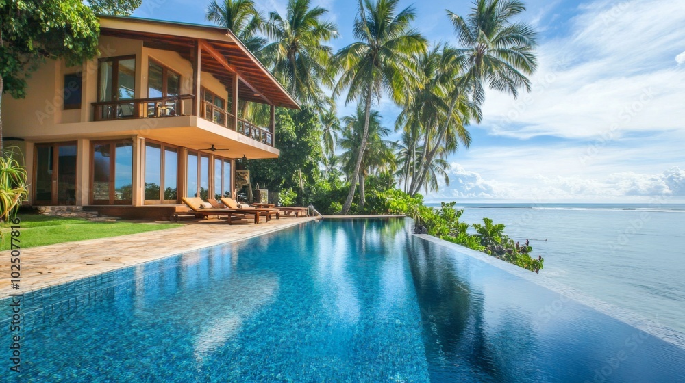 Obraz premium Luxurious Tropical Villa with Infinity Pool Overlooking the Ocean
