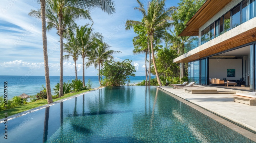 Fototapeta premium Modern Villa with Infinity Pool Overlooking the Ocean