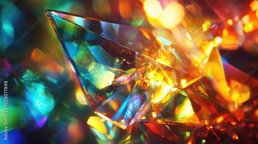 A macro shot of a glass crystal illuminated from behind, highlighting its clarity and the colorful spectrum created by light passing through A macro shot of a glass crystal illuminated from behind, highlighting its clarity and the colorful spectrum created by light passing through
