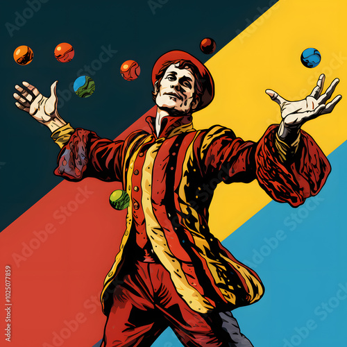 medival juggler illustration, pop art style medival juggler illustration