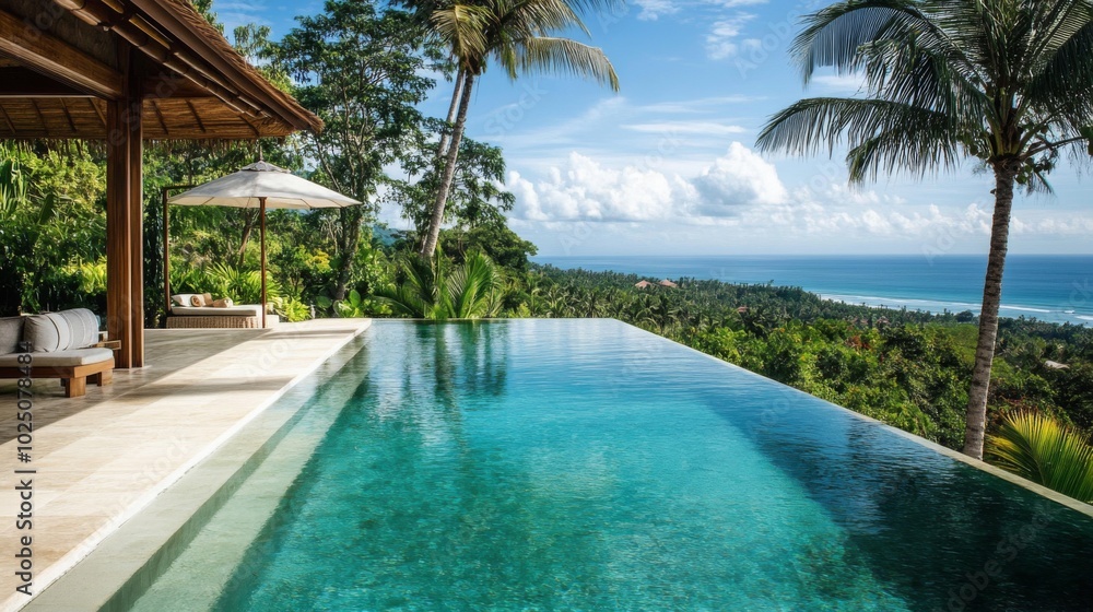 Infinity Pool Overlooking Tropical Ocean and Lush Foliage Infinity Pool Overlooking Tropical Ocean and Lush Foliage