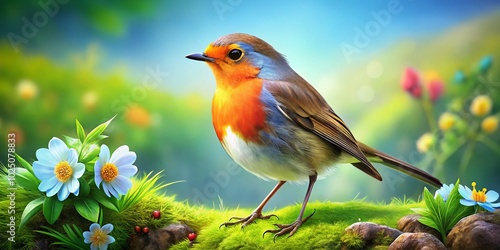 Charming Robin Cartoon Bird Illustration Perfect for Kids' Books, Educational Materials, and Nature-Themed Designs