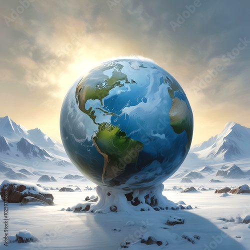 Illustration of frozen earth with snowy background. #1025078869