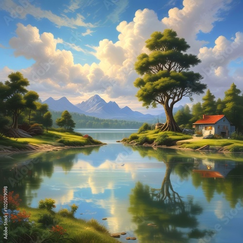 Wallpaper Mural Illustration of stunning summer landscape with heavenly sky. Torontodigital.ca