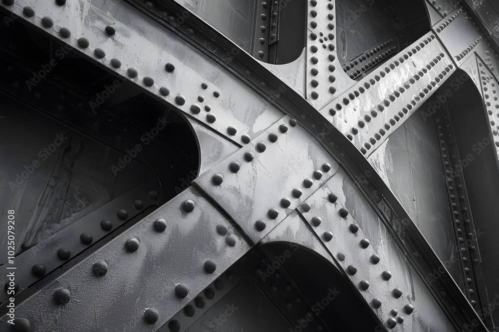 Naklejka premium Intricate Patterns of Steel: A Close-Up of a Bridge Structure