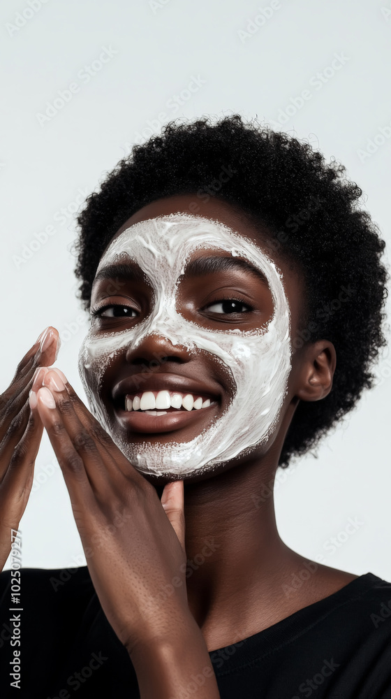 Happy woman with facial mask smiling Happy woman with facial mask smiling