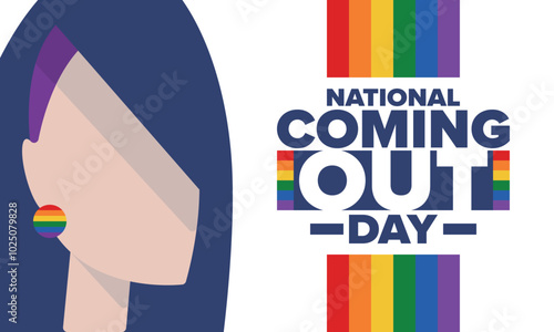 National Coming Out Day. Happy holiday. Pride month. LGBT rainbow flag. Diversity and equality. Gay and lesbian. Free love, heart shape. Illustration. Vector poster