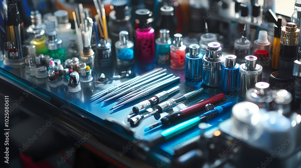 Airbrush kit painting tools. Airbrush Art. Illustration Airbrush kit painting tools. Airbrush Art. Illustration