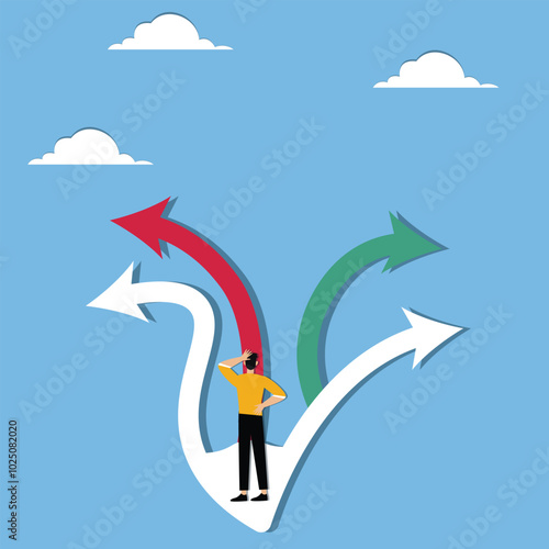 Businessman is confused when he comes to an intersection where no left or right traffic is allowed