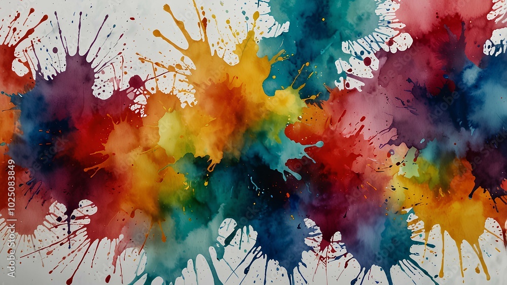 Abstract Watercolor Art – Splashes of Bright Paint on Clean White Background Abstract Watercolor Art – Splashes of Bright Paint on Clean White Background