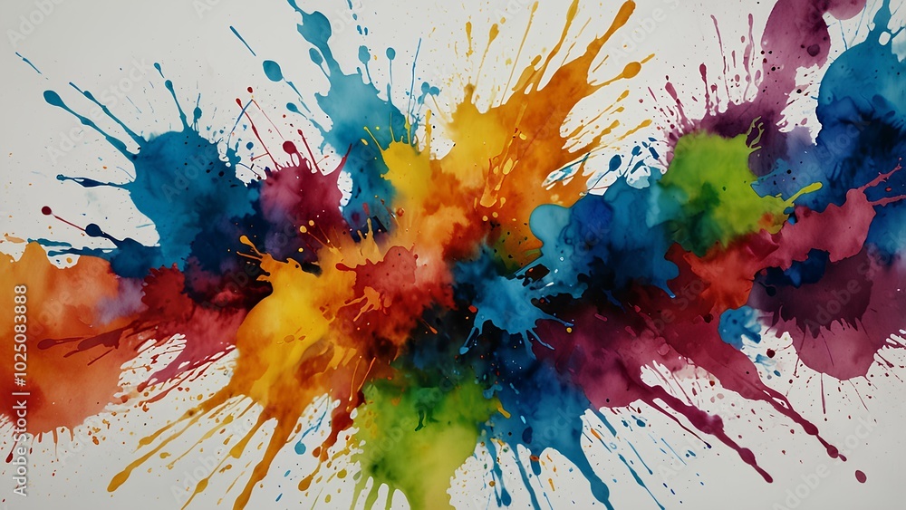 Abstract Watercolor Art – Splashes of Bright Paint on Clean White Background Abstract Watercolor Art – Splashes of Bright Paint on Clean White Background