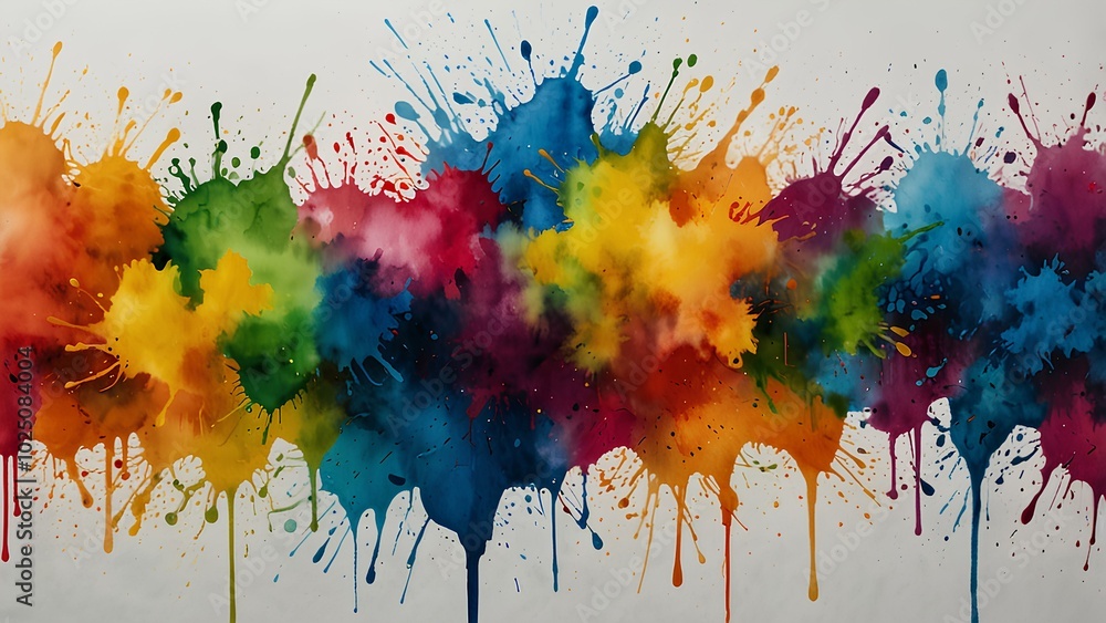Fototapeta premium Abstract Watercolor Art – Splashes of Bright Paint on Clean White Background