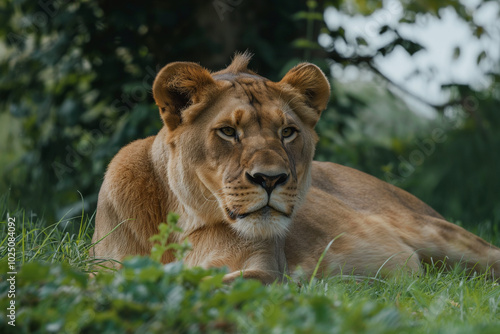 Detailed lion face with expressive eyes and natural fur