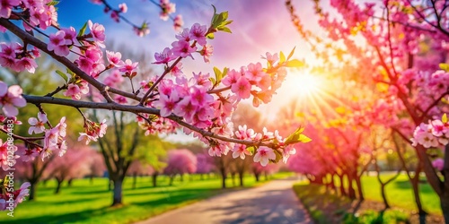 Closeup of Blooming Tree Branch with Beautiful Flowers in Spring Park on a Sunny Day Capturing Nature’s Vibrant