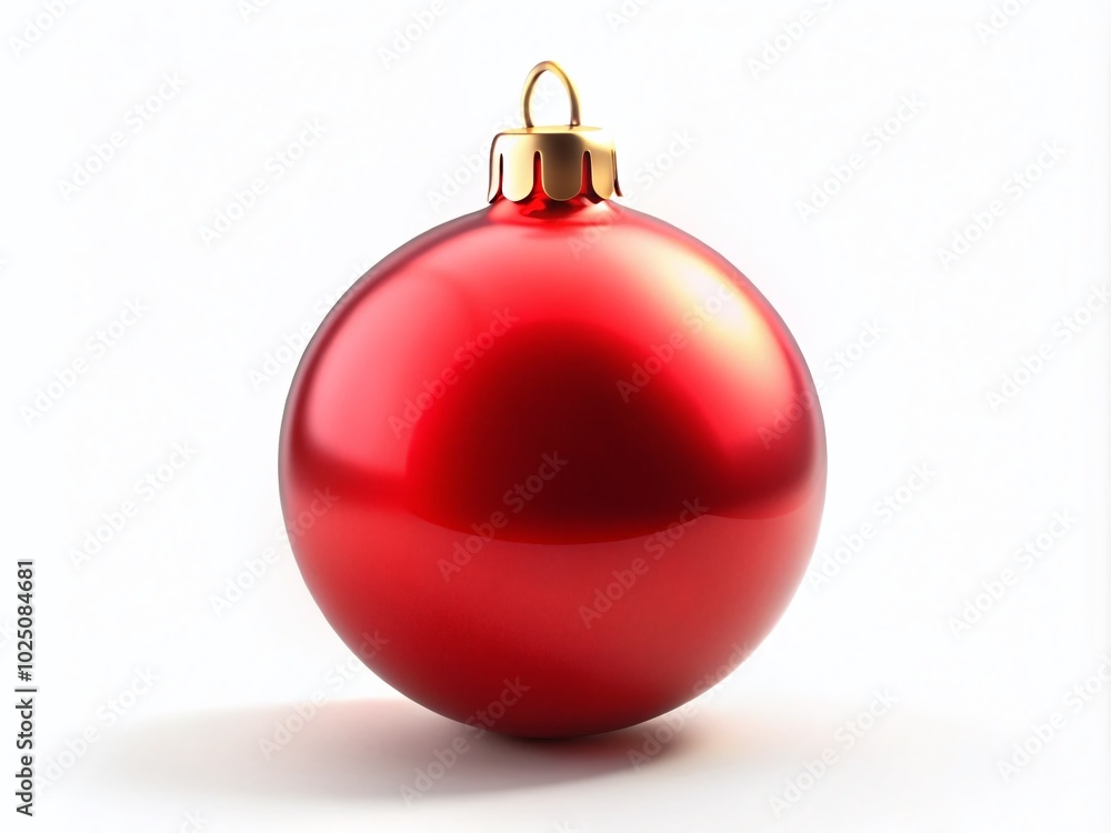 Close-up of Christmas Red Ball Isolated on White Background for Festive Decor, 3D Render with Copy Space for Close-up of Christmas Red Ball Isolated on White Background for Festive Decor, 3D Render with Copy Space for