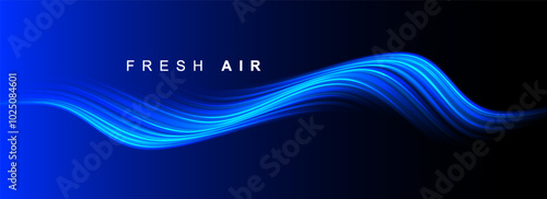 Blue futuristic glowing gradient wave. Air flow. Fresh aroma. 3D curved lines background.