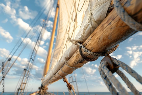 Close-Up of a Sailboat's Rigging Against a Beautiful Sky