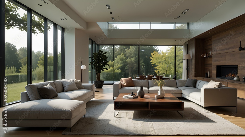 Fototapeta premium Minimalist Home Decor – A Modern Living Room Filled with Natural Light