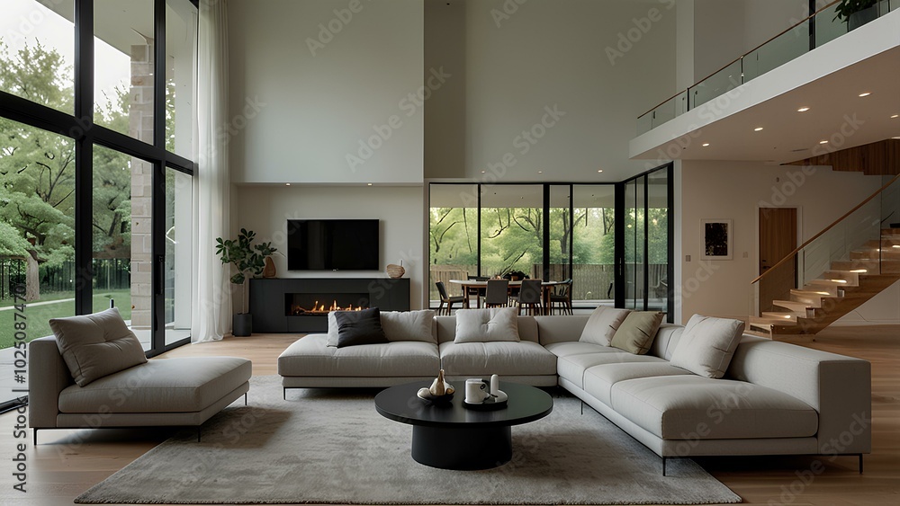 Fototapeta premium Minimalist Home Decor – A Modern Living Room Filled with Natural Light
