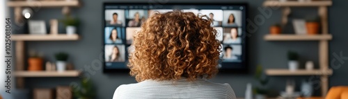 A person engaging in a virtual meeting on a large screen, showcasing the new normal of remote collaboration and digital communication.