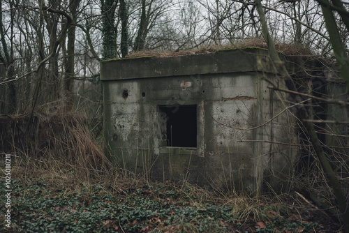 Exterior view of fortified military bunker photo