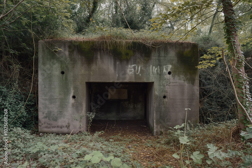 Rugged exterior of abandoned military bunker photo