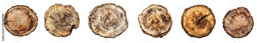Set of tree stump slice top view isolated on transparent background, PNG Set of tree stump slice top view isolated on transparent background, PNG