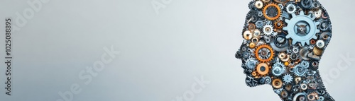 Wallpaper Mural A conceptual design representing the fusion of human creativity and technology with gears in a silhouette. Torontodigital.ca