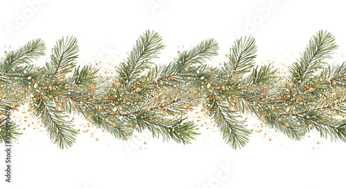 Christmas seamless border of spruce branches. Garland illustration