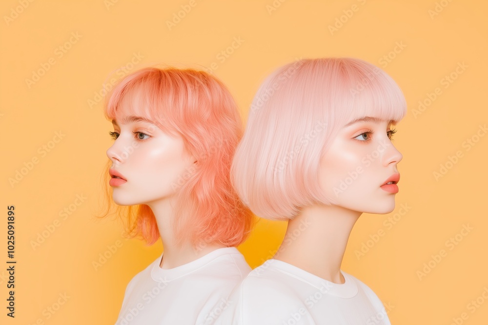 young woman with modern pastel pink bob haircut young woman with modern pastel pink bob haircut