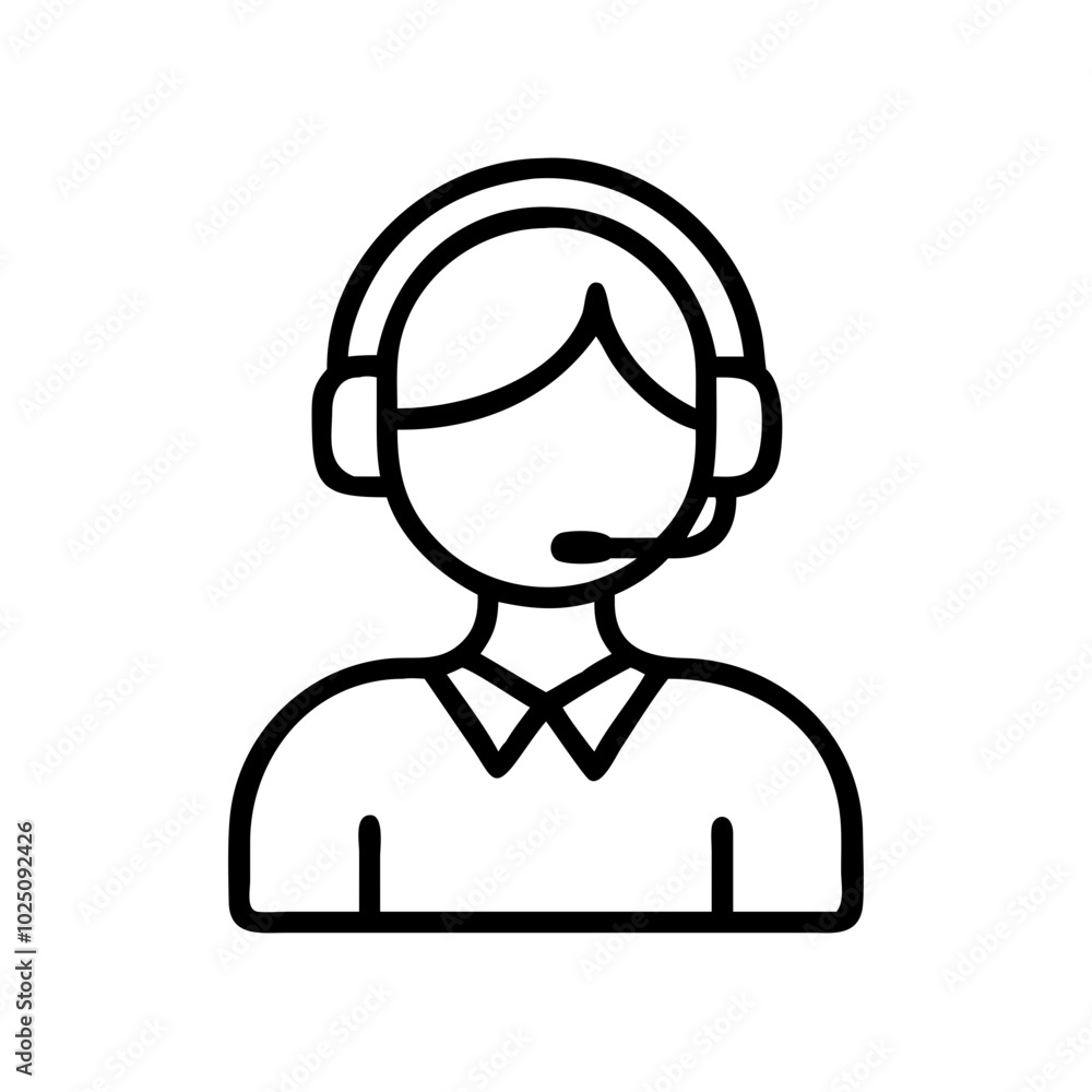 Virtual assistant icon with headset, Customer service representative icon with headset in line art style Virtual assistant icon with headset, Customer service representative icon with headset in line art style