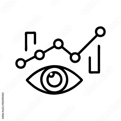 Predictive analysis icon with eye and data graph in line art style
