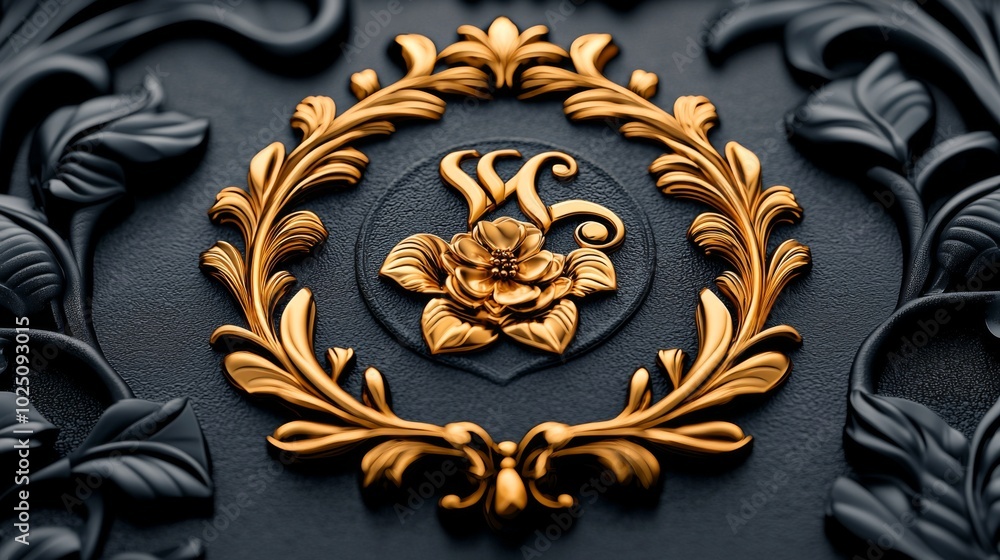 Elegant Golden Floral Design on Dark Background Elegant Golden Floral Design on Dark Background