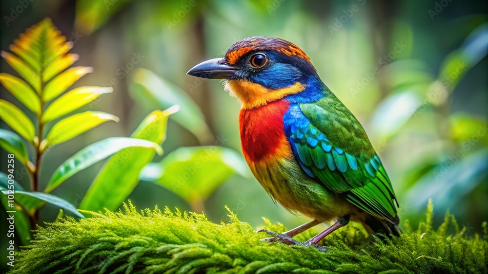 Colorful Camouflage Bird Blending into Natural Environment in Lush Green Forest Habitat Colorful Camouflage Bird Blending into Natural Environment in Lush Green Forest Habitat