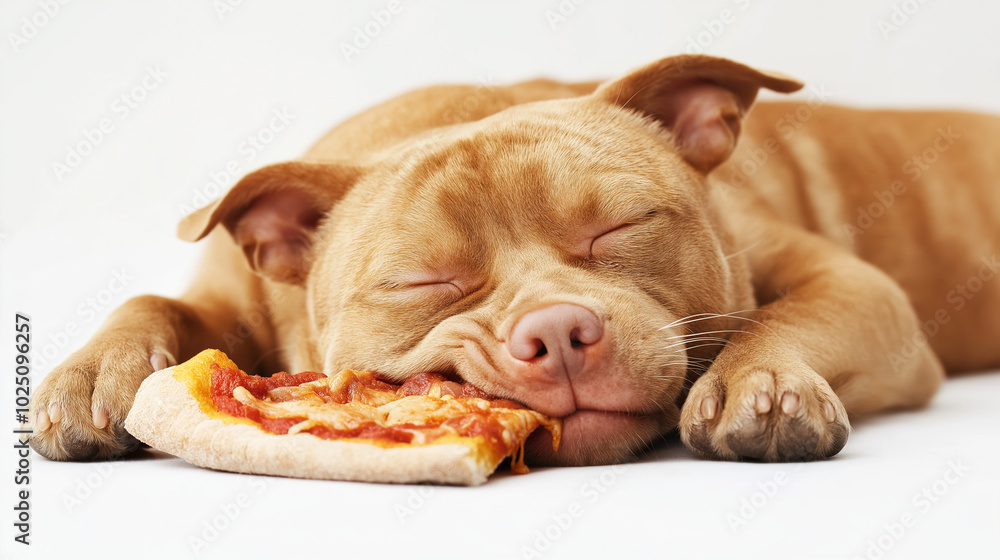 cute dog sleeping eating a piece of pizza cute dog sleeping eating a piece of pizza