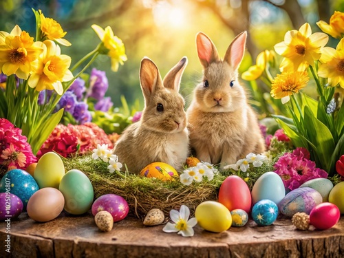 Colorful Easter Photos Featuring Eggs, Bunnies, Flowers, and Spring Celebrations for Seasonal Decor and Inspiration photo