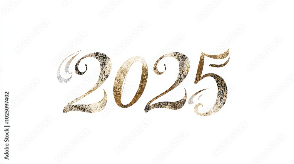 Elegant text 2025 in handwritten script font, with soft gold and silver accents, minimalistic Elegant text 2025 in handwritten script font, with soft gold and silver accents, minimalistic