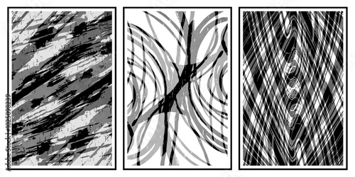 Set of 3 Abstract illustration in vintage style. For use in graphics, for wall decor. 
