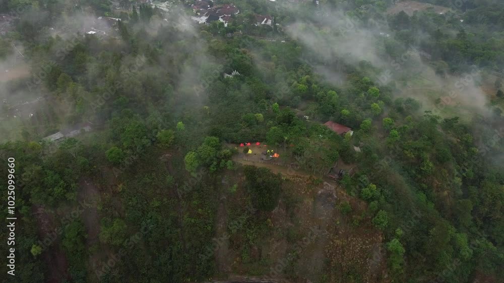 Aerial view the luxury of a valley on the slopes of Mount Merapi Aerial view the luxury of a valley on the slopes of Mount Merapi