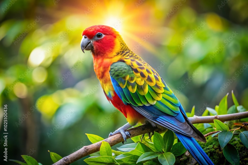 Obraz premium Colorful Parakeet Bird Perched on a Branch in Bright Natural Environment - Perfect for Nature and Pet Lovers