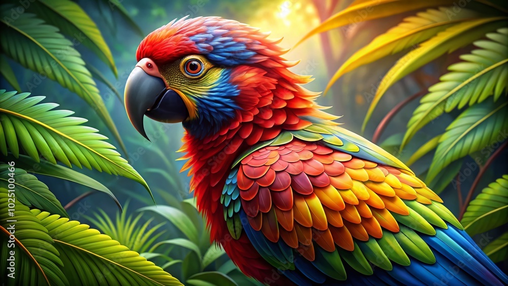 Fototapeta premium Colorful Parrot Illustration for Nature Lovers, Tropical Decor, and Educational Materials - Vibrant and Eye-catching