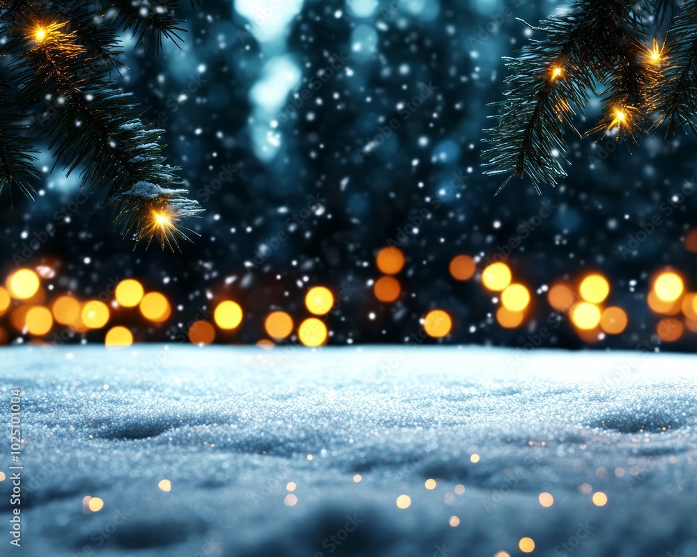 Serene Winter Wonderland with Soft Snowfall and Lights Serene Winter Wonderland with Soft Snowfall and Lights