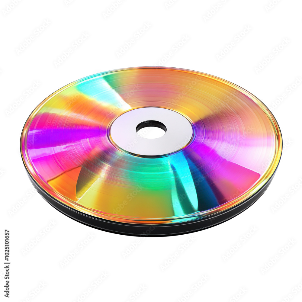 Colorful CD disc on black background, showcasing shiny reflective surface Colorful CD disc on black background, showcasing shiny reflective surface