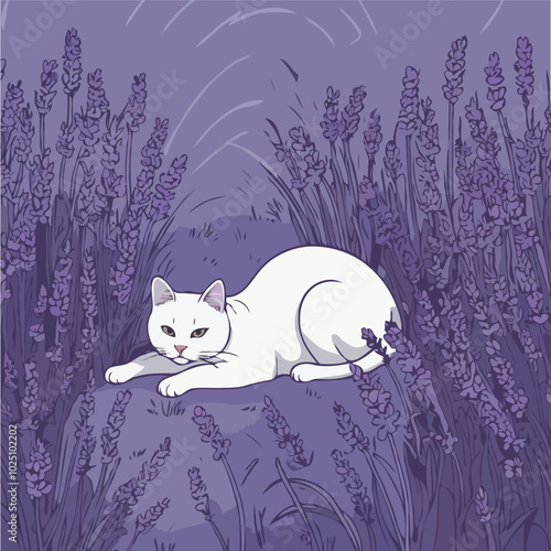 Cat Amidst Lavender